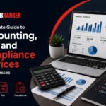 Promotional banner for WebRanker offering accounting, tax, and compliance services for businesses with charts on a laptop and labeled binders.